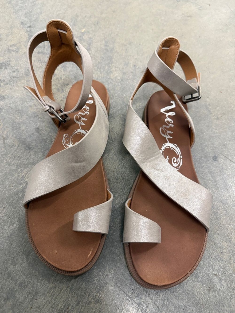 Very G Silver Crisscross Ankle Strap Sandals